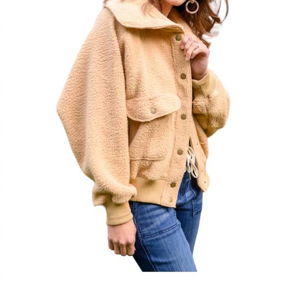NEW JODIFL don't stress oversized collar sherpa jacket in taupe - Picture 2 of 4